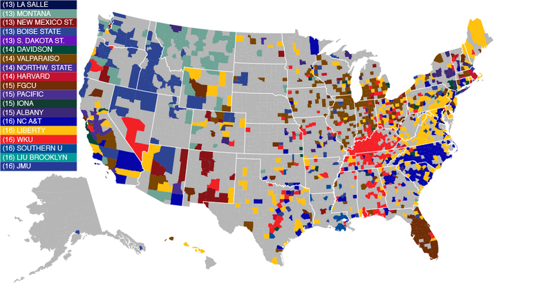 Illustration for article titled Facebook Data Give Us The Best Fandom Map of the NCAA Tournament